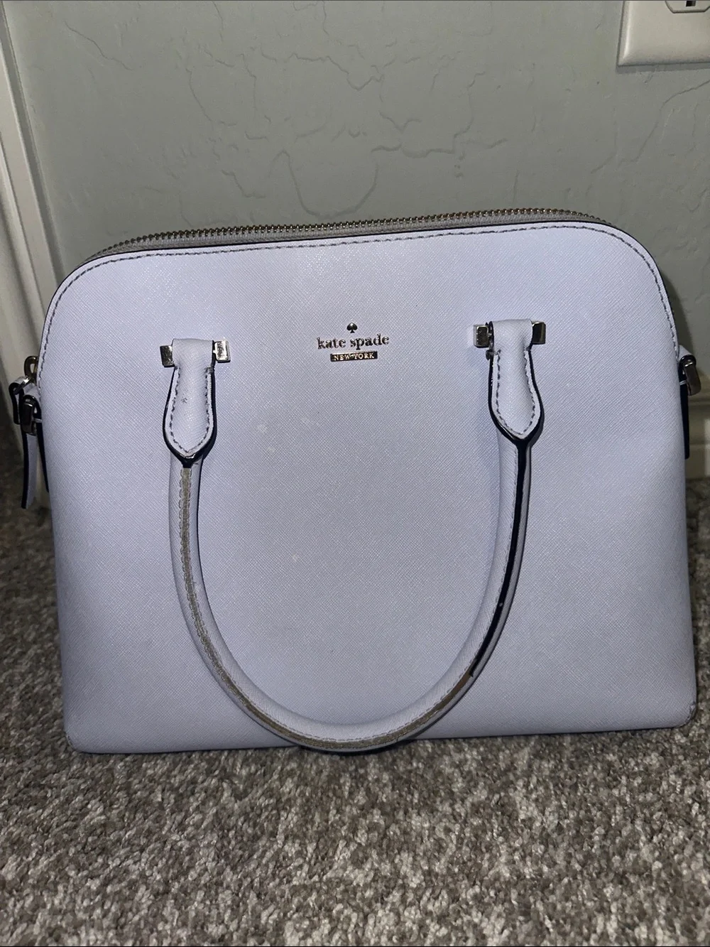 kate spade white dome satchel with gold logo